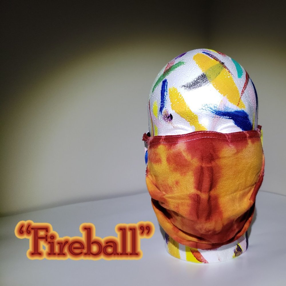 Hand-dyed 100% Cotton Pleated Face Covering - "Fireball”